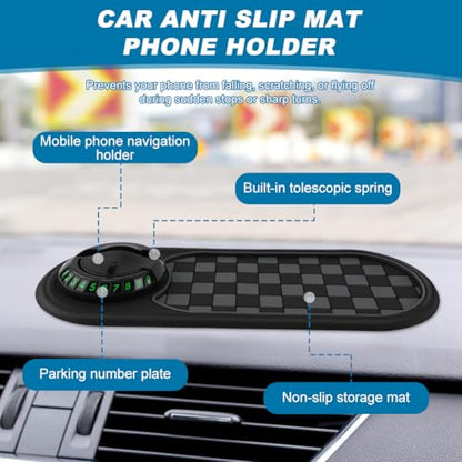 Multifunction Car Anti-Slip Mat, Car Dashboard Mobile Phone Holder, Anti Slip Mat Phone Holder and Temporary Parking Number Pad - Secure Storage for Sunglasses, Keys, Gadgets - color: Black+Silver
