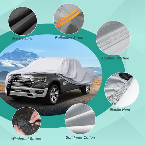 GUNHYI Pickup Truck Cover Waterproof All Weather, 6 Layer Full Size Cover Universal Fit Chevy S10/C10, Ford F100, RAM 1500, Silverado 1500, Tacoma Regular Cab Single Cab (Truck, up to 210 inch) - color: Silver, size: Truck M-length Up to 210 Inch