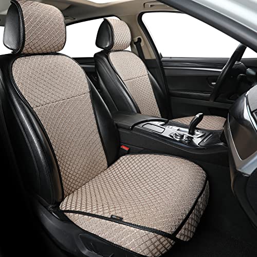 Breathable Car Seat Cover,Luxury Front Seat Cover,Durable and Non Slip,Polyester Silk Material, Universal Car Seat Cushion,Suitable for All Seasons,Airbag Compatible(Beige，2PCS) - color: Beige-Front 2pcs