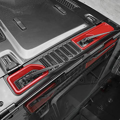 JWWY JL Wrangler Front Wiper Base Panel Protect Cover Trim Compatible with 2018-2025+ Jeep Wrangler JL JLU Gladiator JT Trunk Accessories Red - color: Red