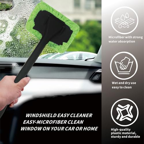 10pcs Car Windshield Cleaning Tool, Windshield Cleaner with 5 Washable and Reusable Microfiber Pads and Extendable Handle, for Auto Glass Wiper (Green（10pcs）) - size: Green（10pcs）