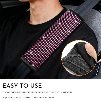 2PCS Bling Seat Belt Covers, Seat Belt Cover Pad, Car Seatbelt Shoulder Pads with Rhinestone, Auto Accessories Comfortable Automotive Neck Shoulder Mat Cushion for Car Truck SUV (Pink) - color: Pink