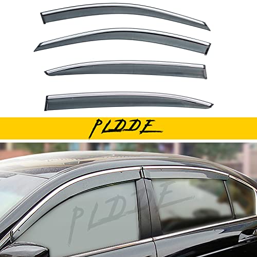 Window Visors Compatible with 2008-2012 Accord Sedan 4-Door Smoke Tint with Chrome Trim Outside Mount Tape On/Clip On Style PVC Wind Sun Rain Guard Vent Deflector - size: 08-12 Accord Sedan