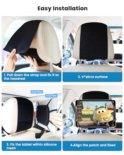 WONNIE Car Tablet Holder, Upgraded iPad Holders for Car Mount Headrest, iPad Mount Back Seat for Kids with Anti-Slip Strap, Silicone Holding Net/Fits All 7-12.9'' Tablets, 2 Pack - size: 2 Pack- Fits 7-12.9" Tablet
