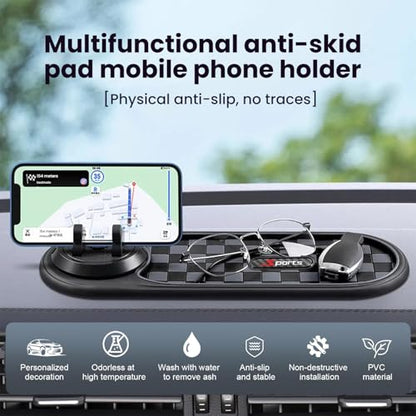 Multifunction Car Anti-Slip Mat, 3-in-1 Rotating Dashboard Mat, Large Storage Pad, Anti-Slip Phone Holder, 360° Rotating Mount with Parking Number (Black) - color: Black