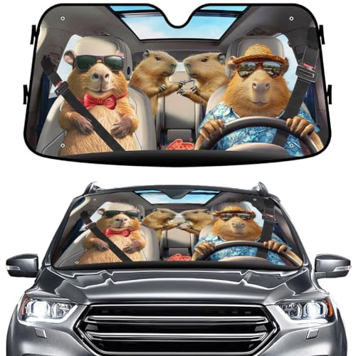 GENANY Capybara Family Windshield Sun Shade for Car SUV Truck (55x30 Inches), Sun Shade Windshield, Shades for Front Windows, Xmas Auto Gift, Spring Car Decor - color: 12. Capybara, size: Size S