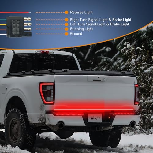 Nilight Truck Tailgate Light Strip 60" Quad Row 648 LED Strip with Red Running Brake Lights White Reverse Lamp Amber Turn Signals - color: 60" Tailgate Light Strip Quad Row