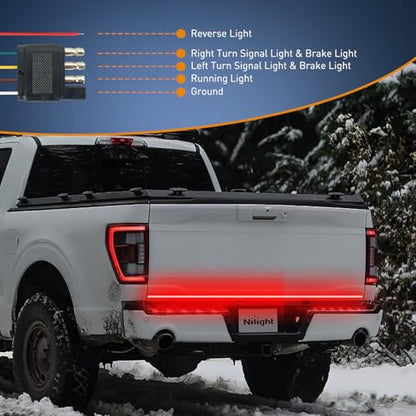 Nilight Truck Tailgate Light Strip 60" Quad Row 648 LED Strip with Red Running Brake Lights White Reverse Lamp Amber Turn Signals - color: 60" Tailgate Light Strip Quad Row