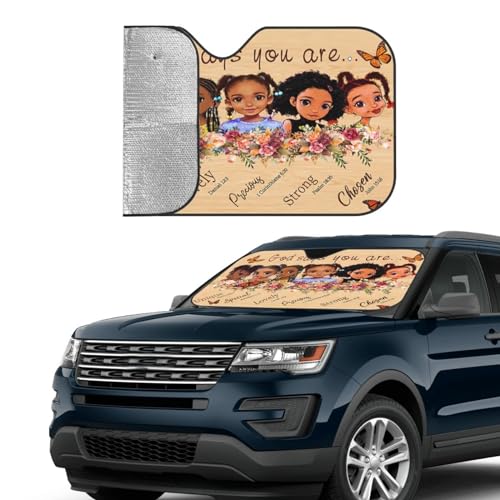 African American Windshield Sunshade Black Queen Girl Windshield Sun Shade, Foldable Auto Sunshade for Car Truck SUV Auto