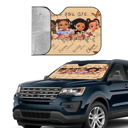 African American Windshield Sunshade Black Queen Girl Windshield Sun Shade, Foldable Auto Sunshade for Car Truck SUV Auto