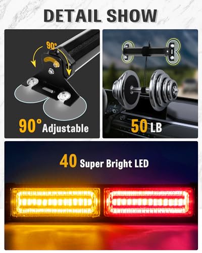 HLauto 1002L Emergency Strobe Traffic Advisor Light Bar: 40LED Dash Safety Warning Flashing Front/Rear Windshield Visor Light for Construction Vehicle, Trucks (2x10.7inch, Amber Red) - color: #04 Amber/Red