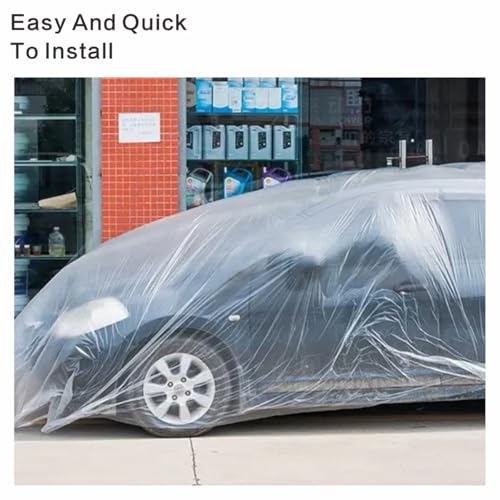 Clear Plastic Car Cover, 4 Pack Universal 12.5 x 21.7ft Disposable Full Car Cover with Elastic Band for Sedan Outdoor Snow Rain Dust Weather