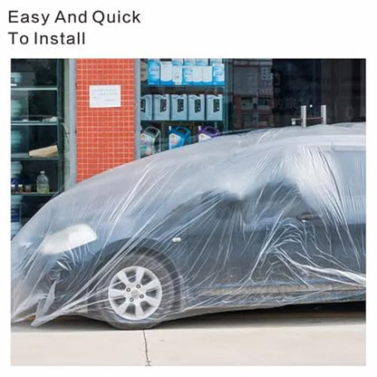 Clear Plastic Car Cover, 4 Pack Universal 12.5 x 21.7ft Disposable Full Car Cover with Elastic Band for Sedan Outdoor Snow Rain Dust Weather