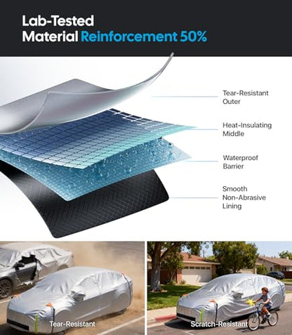 Wigoo Tesla Model X Car Cover Accessories 2015-2026, Custom Fit Waterproof All Weather Outdoor Full Car Cover, Windproof UV Rain Snow Dust Protection, Door Zipper, Charging Port, Ventilated Mesh - size: For Model X (2015-2026)