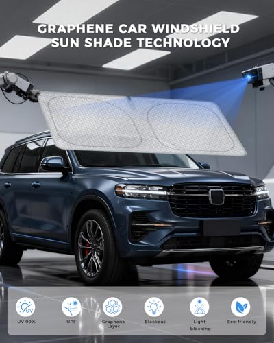 helloleiboo Graphene Car Windshield Sun Shade – 57" x 31" Foldable Car Sun Shade, Advanced Heat Absorption & UV Protection, Universal Fit for Cars, SUVs & Trucks - size: 57*31 Inches