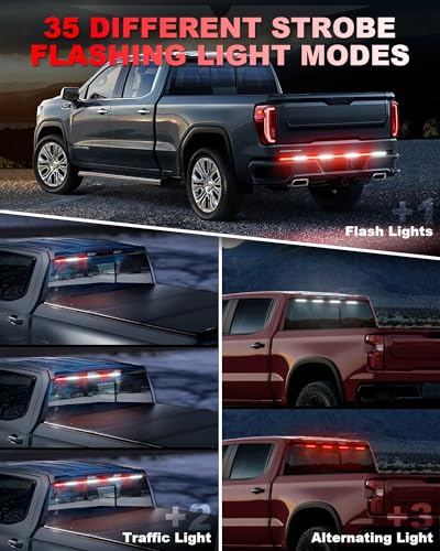 LUMENIX 49" Inch Strobe Light Strips, Back Window | Tailgate White Red Warning Emergency Flashing Firefighter Double Row LED Strip Flexible Lights Bar w/Controller for Fire Trucks POV Vehicles - 1PC - color: White Red