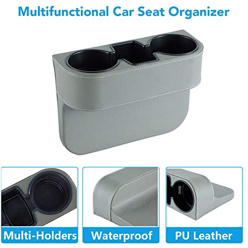 IOKONE Coin Side Pocket Console Side Pocket Leather Cover Car Cup Holder Auto Front Seat Organizer Cell Mobile Phone Holder (Gray) - color: Gray