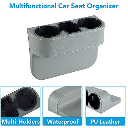IOKONE Coin Side Pocket Console Side Pocket Leather Cover Car Cup Holder Auto Front Seat Organizer Cell Mobile Phone Holder (Gray) - color: Gray