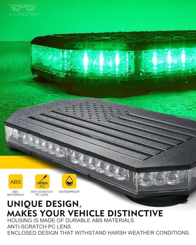 LUMENIX Green LED Rooftop Strobe Beacon Lights Magnetic Mount Emergency Flashing Safety Warning Caution Traffic Light Bar, for Law Enforcement POV Vehicles Towing Trucks Snowplow - Patented Design - color: Green
