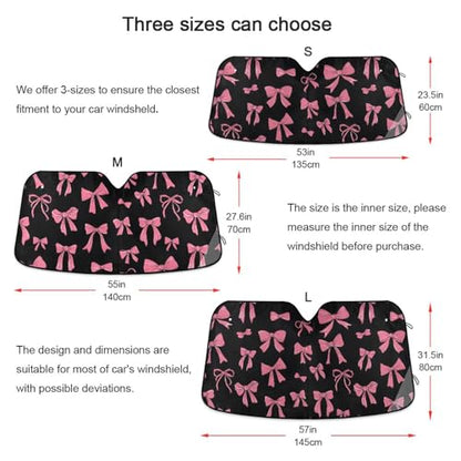 Windshield Sun Shade Pink Bow Front Window Block UV Shades Visor Reflective Retractable for Car SUV Trucks - color: B003