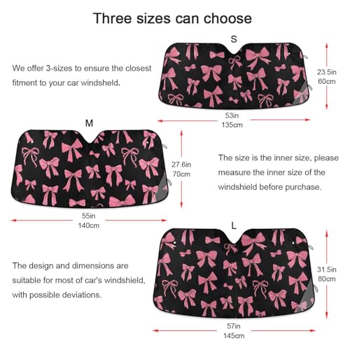Windshield Sun Shade Pink Bow Front Window Block UV Shades Visor Reflective Retractable for Car SUV Trucks - color: B003