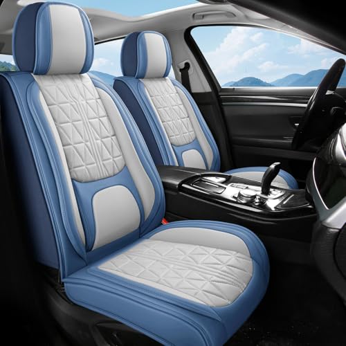 otoez Car Seat Covers Full Set, 5 Pcs Nappa Leather Seat Covers for Cars, Breatheable Automotive Seat Protector Full Coverage Universal Fit for Most Car Sedan SUV Truck Pick-up (Blue & Gray) - color: Blue & Gray