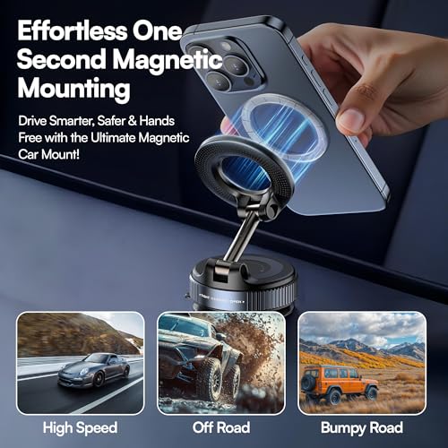 2026 Model Magnetic Car Phone Holder – Strong Suction Cup Car Mount for iPhone & Android, 360° Rotating Dashboard & Windshield Phone Stand, Cell Phone Holder Car Accessories (Black) - color: Black