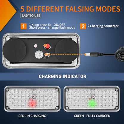 Nilight 2PCS 42LED Amber White Magnetic Strobe Lights Portable Warning Hazard Light Surface Mount Waterproof 5 Patterns for 12V 24V Cars Trucks Van Off Road Vehicles ATV - color: 42LED Amber White