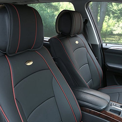 FH Group Ultra Comfort Highest Grade Faux Leather Full Set Car Seat Cushions– Universal Fit for Cars Trucks & SUVs (Black Red Trim) - color: Black Red Trim, style: Full Set