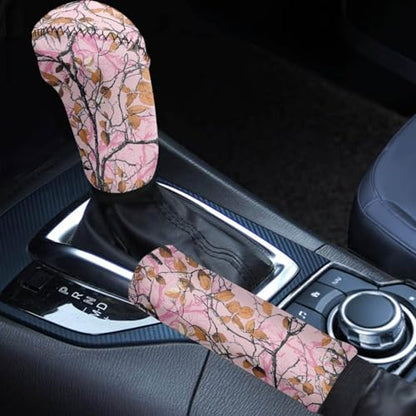 Jeiento Pink Hunting Camouflage Car Gear Shift Knob Cover Set, Camouflage Car Gear Shift Knob Cover Hand Brake Cover for Women Universal Fit SUV Truck Sedan - color: Pink Hunting Camouflage