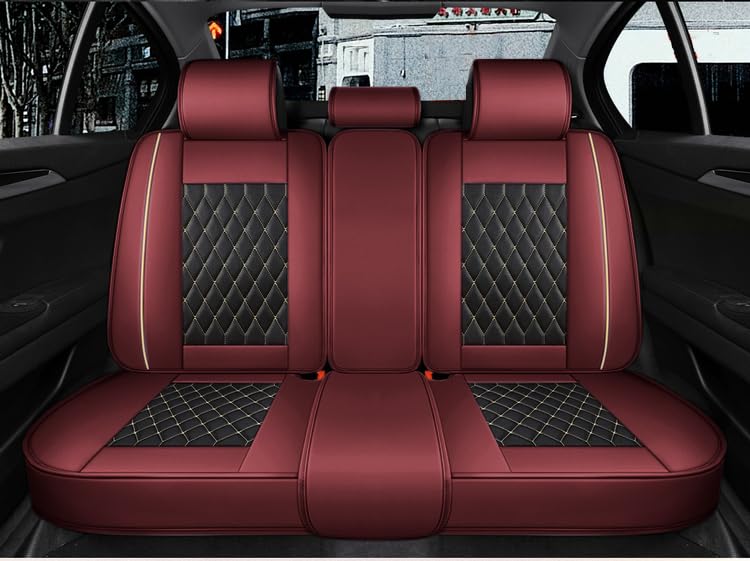 SanQing Car Seat Covers Full Set, Super Luxurious Heavy Universal Duty Waterproof Leather Automotive Vehicle Cover for Cars SUV Pick-up Truck, Non-Slip Seat Pink Car Accessories (Full Set/Wine Red) - color: Full Set/Wine Red