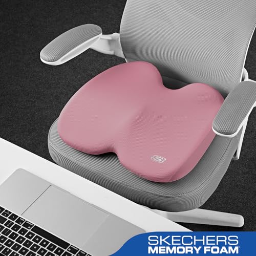 Skechers Seat Cushion, Ergonomic Memory Foam Cushion for Long Sitting Hours on Office & Home Chair, Car Seat Cushion for Sciatica, Coccyx Cushion,Pink - color: Pink