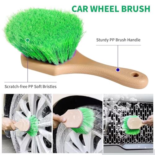Car Wash Kit, 62'' Car Wash Brush with Long Handle, Soft Bristle Scratch-Free Car Detailing Brush Cleaning Kit, with Wash Mitt Towel Window Squeegee Tire Brush for Car SUV Truck RV Cleaning