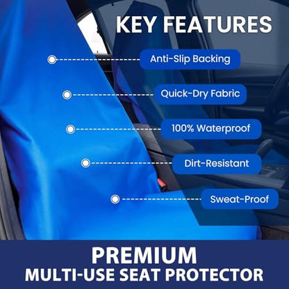 Dri Seats Waterproof Car Seat Cover – Premium Sweat Towel with Slip Resistant Backing for Front Seats in Cars, Trucks, SUVs – Universal Seat Covers & Liner, Easy Install (Blue, Large) - color: Blue, size: Large