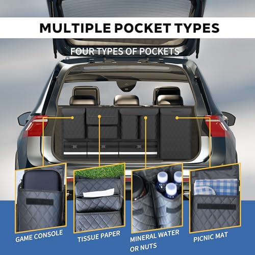 Backseat Hanging Organizer with Large Storage Bags | PU Leather, Large Capacity | Adjustable Straps, Waterproof & Collapsible | Universal Fit for SUVs, Sedans & Trucks | Black, 37.8" x 18.1" - P810 - color: Leather-Black