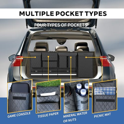 Backseat Hanging Organizer with Large Storage Bags | PU Leather, Large Capacity | Adjustable Straps, Waterproof & Collapsible | Universal Fit for SUVs, Sedans & Trucks | Black, 37.8" x 18.1" - P810 - color: Leather-Black