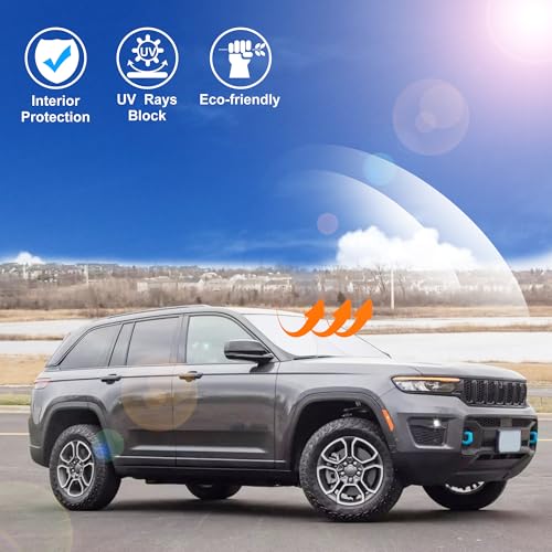 Windshield Sun Shade Custom Fit for 2022 2023 2024 2025 2026 Jeep Grand Cherokee 4XE Accessories Foldable Window Sunshade Protect Car from Sun Rays & Heat Damage Keeps Car Cooler - size: Fit Jeep Grand Cherokee 4XE 2022-2026