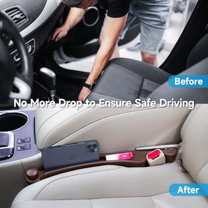 Car Seat Gap Filler 2 Pack Soft Foam Multifunctional Seat Side Gap Filler with Organizer & Hook Function, 3in1 Gap Stopper Universal Fit Car SUV Truck Fill The Gap Between Seat & Console (Deep Brown) - color: Deep Brown, size: Most Cars – Standard