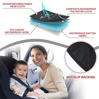 HunnmingRe 2 Pack Black Car Seat Protector for Potty Training Waterproof Piddle Pad Cover from Spillages Nappy Leaks Toilet Training Anti Slip Backing Strollers Carseat Liner for Toddlers Babies - style: Black+Grey