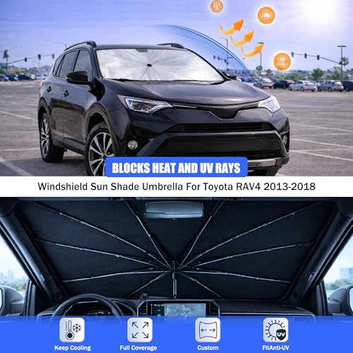 2026 Upgraded Car Windshield Sun Shade Umbrella - Custom-Fit for Toyota RAV4 2013-2018 Umbrella Sunshade,Easy Install,UV Protection & Heat Reflective,Keep Interior Cooler with Storage Bag - size: For Toyota RAV4 2013-2018