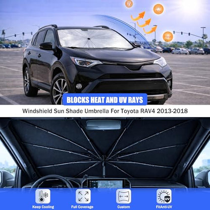 2026 Upgraded Car Windshield Sun Shade Umbrella - Custom-Fit for Toyota RAV4 2013-2018 Umbrella Sunshade,Easy Install,UV Protection & Heat Reflective,Keep Interior Cooler with Storage Bag - size: For Toyota RAV4 2013-2018