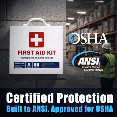 EVERLIT CARE 2-Shelf OSHA-Compliant First Aid Kit, ANSI Class A 50 Person Emergency First Aid Cabinet for Buiness, Job Site, Industrial Manufacturing Facility, Restaurant, and Kitchen