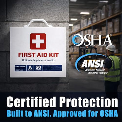EVERLIT CARE 2-Shelf OSHA-Compliant First Aid Kit, ANSI Class A 50 Person Emergency First Aid Cabinet for Buiness, Job Site, Industrial Manufacturing Facility, Restaurant, and Kitchen