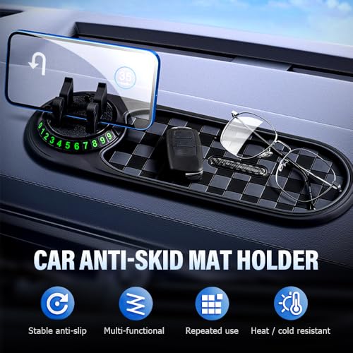 Multifunction Car Anti-Slip Mat, 2025 New Car Anti Slip Mat Phone Holder with Temporary Parking Number, Rotatable Anti Skid Car Dashboard Pad for Phones Sunglasses Keys Gadgets (Gray) - color: Gray