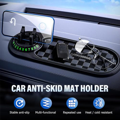 Multifunction Car Anti-Slip Mat, 2025 New Car Anti Slip Mat Phone Holder with Temporary Parking Number, Rotatable Anti Skid Car Dashboard Pad for Phones Sunglasses Keys Gadgets (Brown) - color: Brown