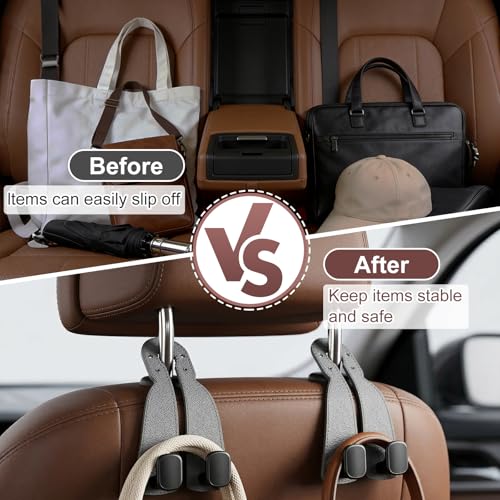 Headrest Hooks for Car,2026 New Two Hook Fur Leather Seat Back Headrest Hanger (2PCS-Brown) - color: 2PCS-Brown
