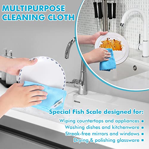 Streak Free Miracle Cleaning Cloths Easy Clean Nanoscale,Fish Scale Microfiber Window Mirror Glass Car Stainless Steel Cleaning,Lint Free Dish cloth Wine Glass Polishing Towel,Reusable,Pack 6,Blue - color: Blue
