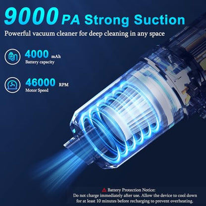 KMM Handheld Car Vacuum Cleaner, 9000Pa Vacuum Cleaner and Air Duster, 120W High Power Hand Held Vacuum with LED Light and Multi-Nozzles for Car, Home, Office, Pet - color: Blue