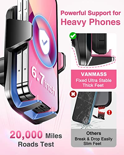 VANMASS【85+LBS Strongest Suction & Military-Grade Ultimate Car Phone Mount【Patent & Safety Certs】 Cell Phone Holder for Dash Windshield Vent for iPhone 17 Pro Max Automobile Accessory Kits,Light Pink - color: Light Pink