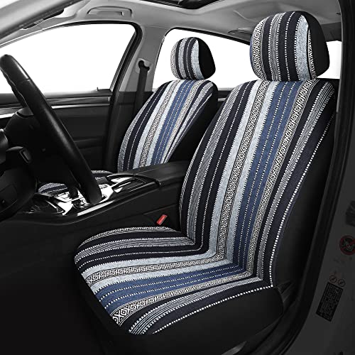 VarCozy Baja Saddle Blanket Seat Covers, Front Seat Covers for Sedan, SUV, Truck, Universal Stripe Colorful Woven Automotive Seat Cover, Breathable, Washable, Airbag Compatible - color: Blue Baja 02A, size: Front Pair